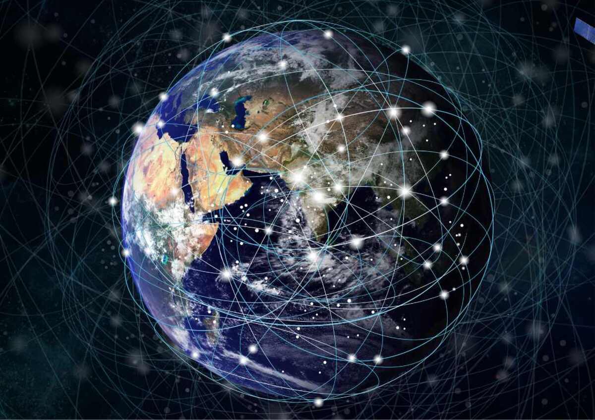 Digital illustration of the Earth with network connectivity lines and nodes, symbolizing global communication.