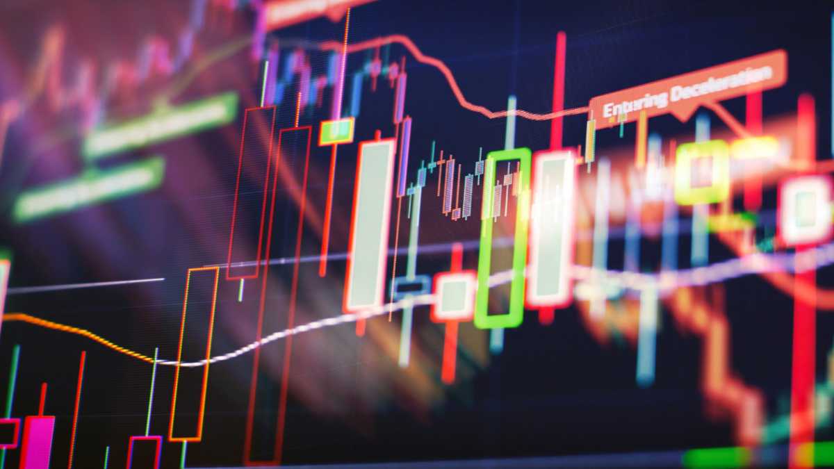 Colorful stock market chart on a dark background