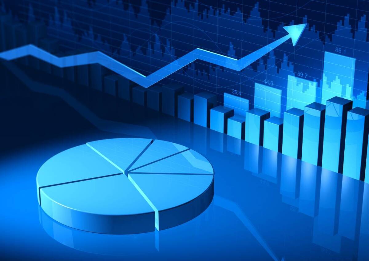 3D chart with a pie graph and upward trending arrow indicating financial growth or analysis