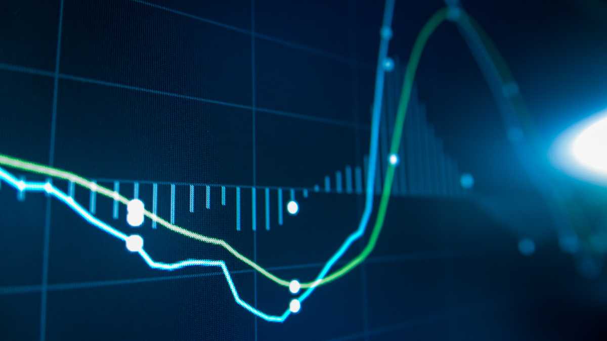 Graph lines on a digital stock market display