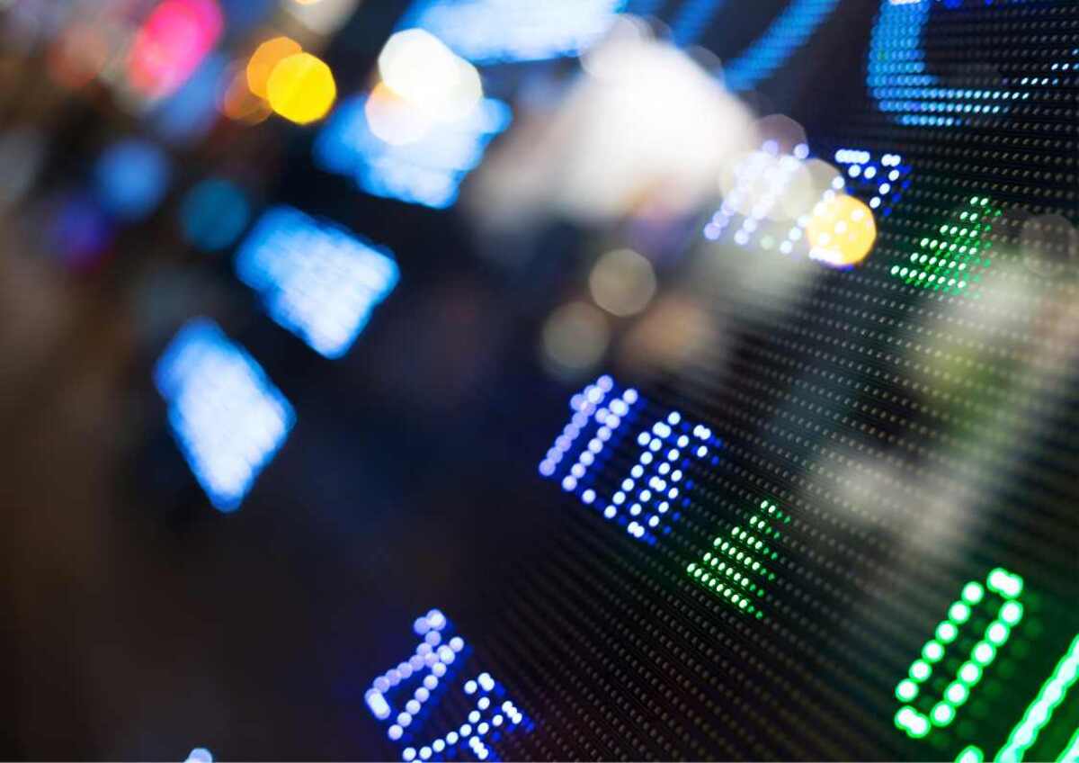 Blurred stock market LED display.