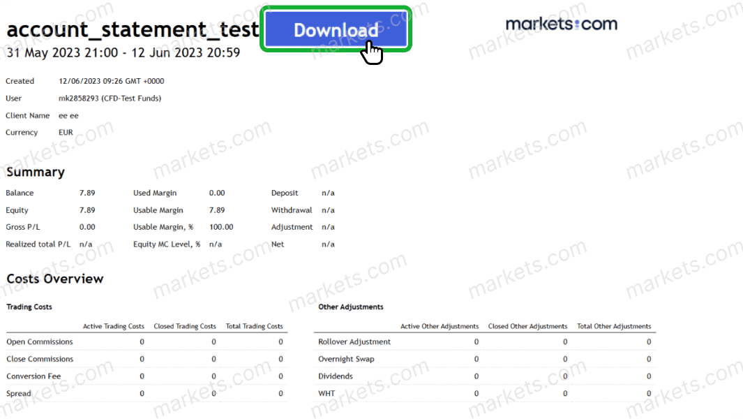 Download account statement to track trading performance