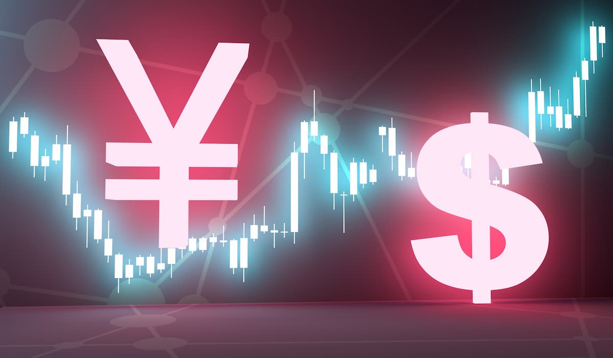 Forex candlestick chart of JPY/USD currency pair trends.