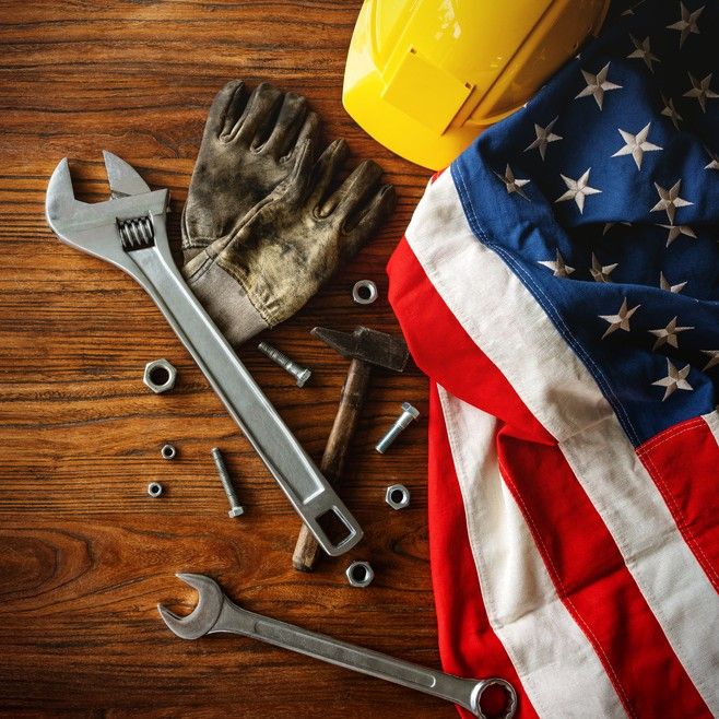 Hard hat with American flag