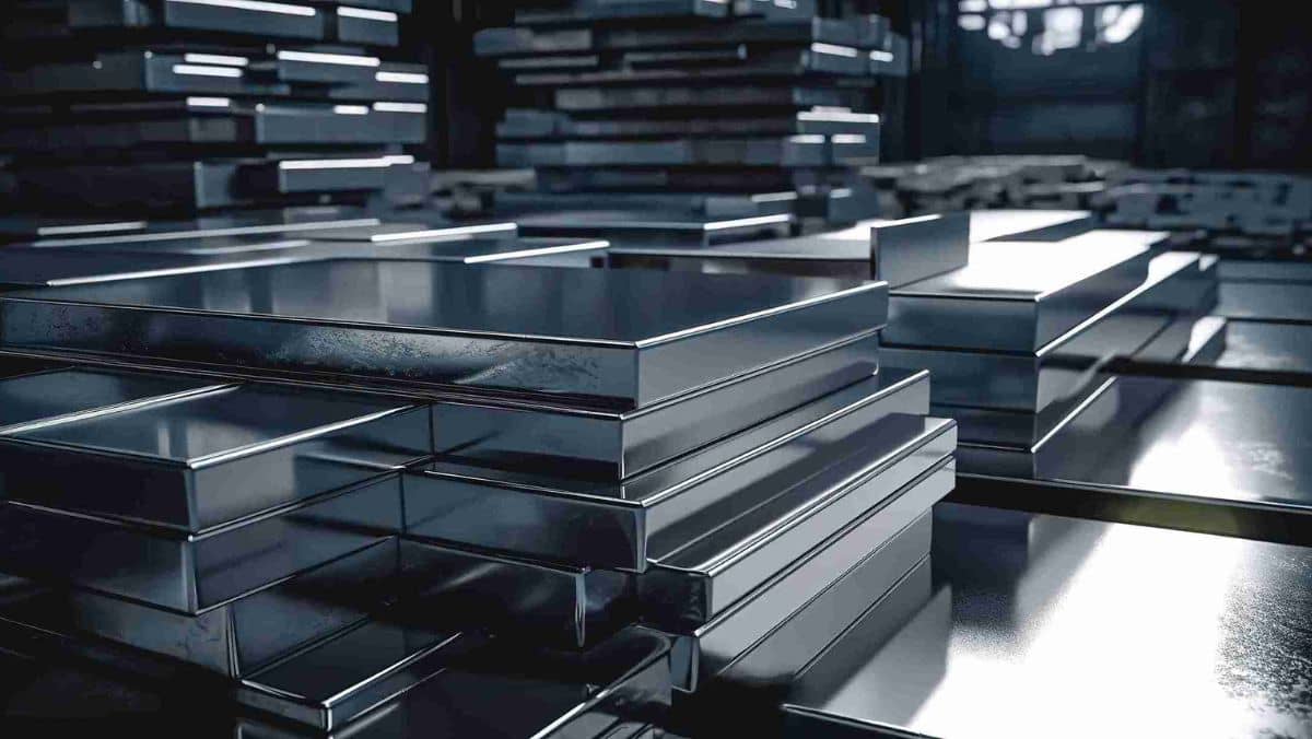 Multiple silver metallic bars piled atop one another