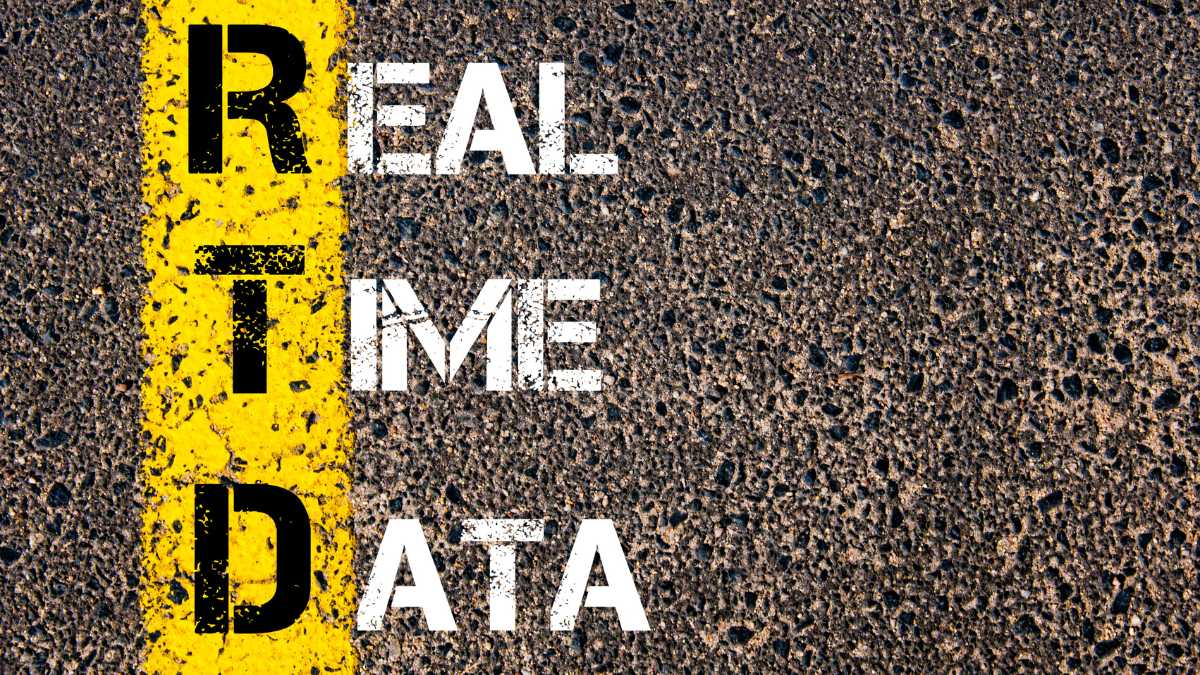 REAL TIME DATA painted on asphalt with a yellow line