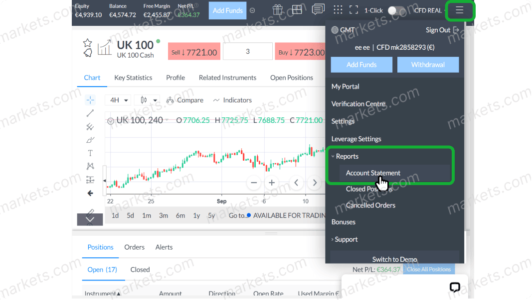 Retrieve account statement to track trading performance