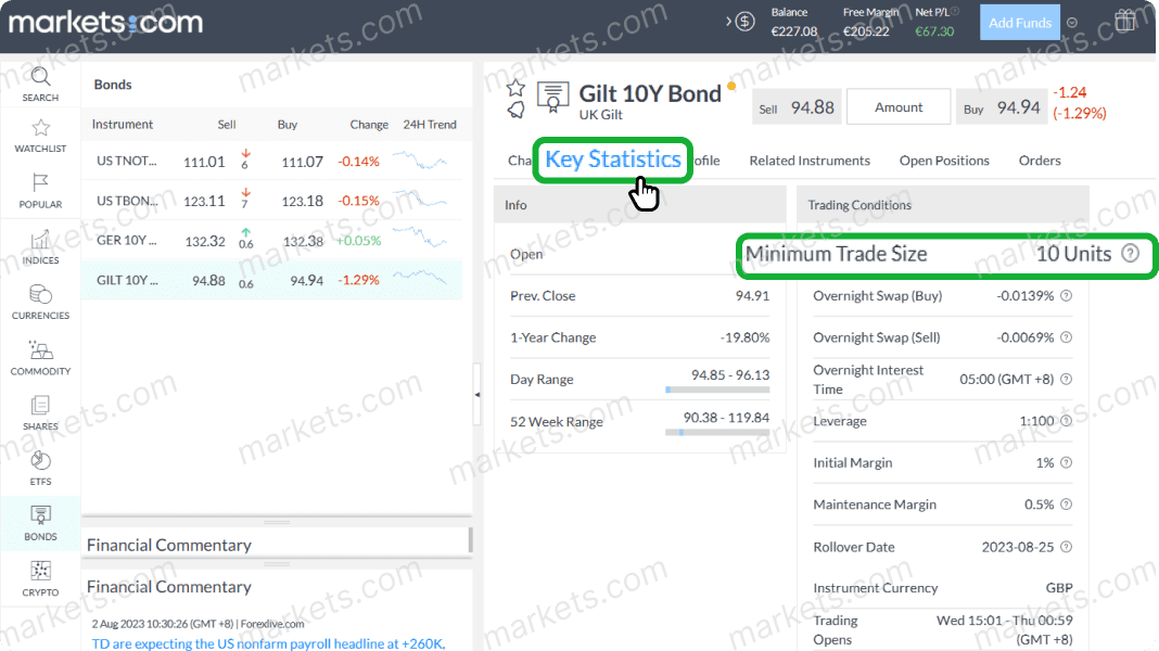 Select key statistics to check trade size