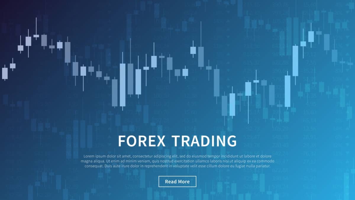 Candlestick chart in financial market vector illustration on blue background