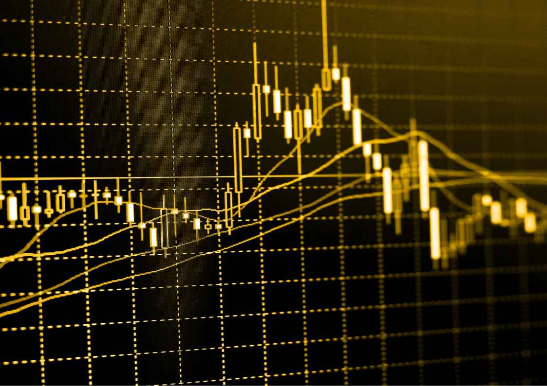 Close-up of a glowing stock market chart with candlestick tracking