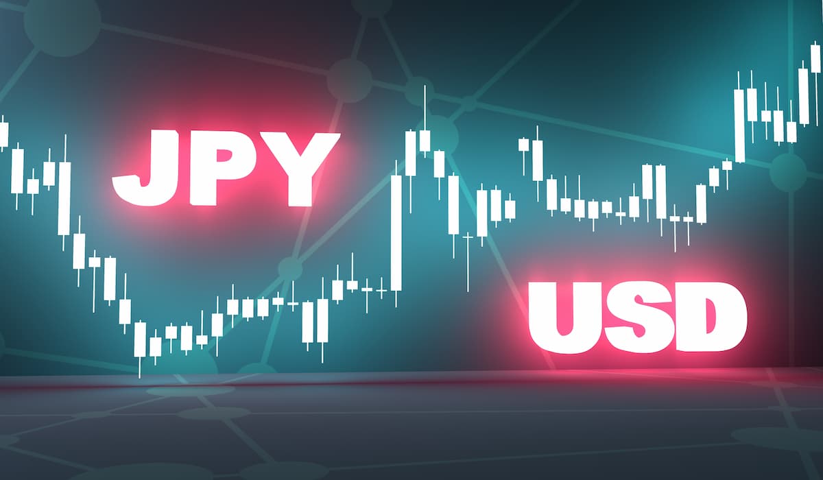 USD to JPY forecast with currency chart showing forex market trends.