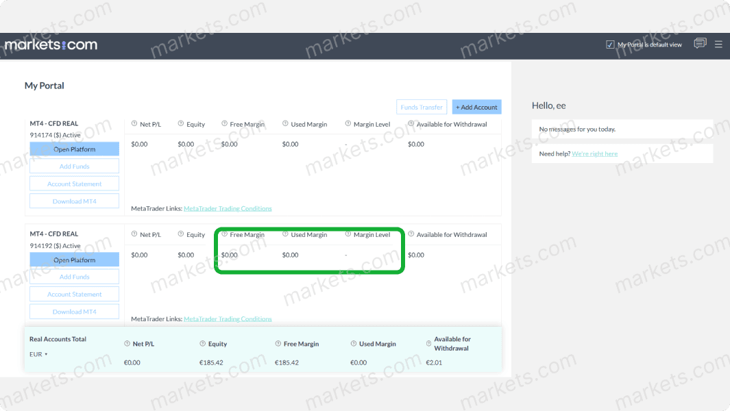 View margin details at my portal