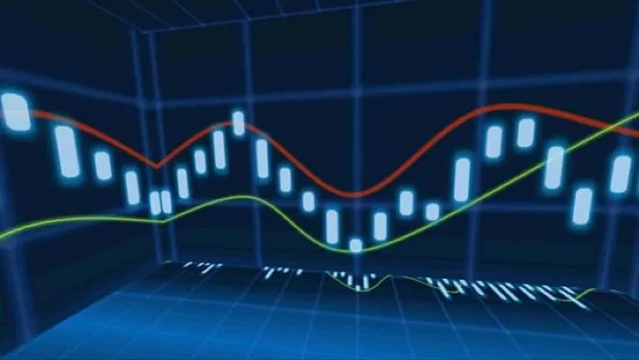 3D stock market graph on a digital screen