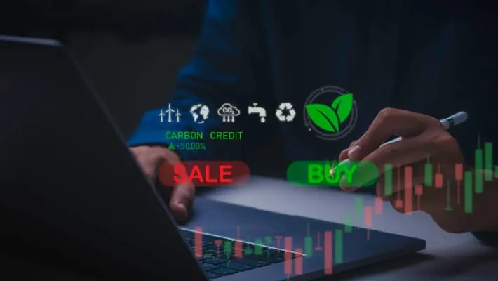 trader looking at green carbon credit assets