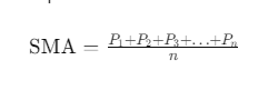 mathematical formula for calculating the Simple Moving Average (SMA)