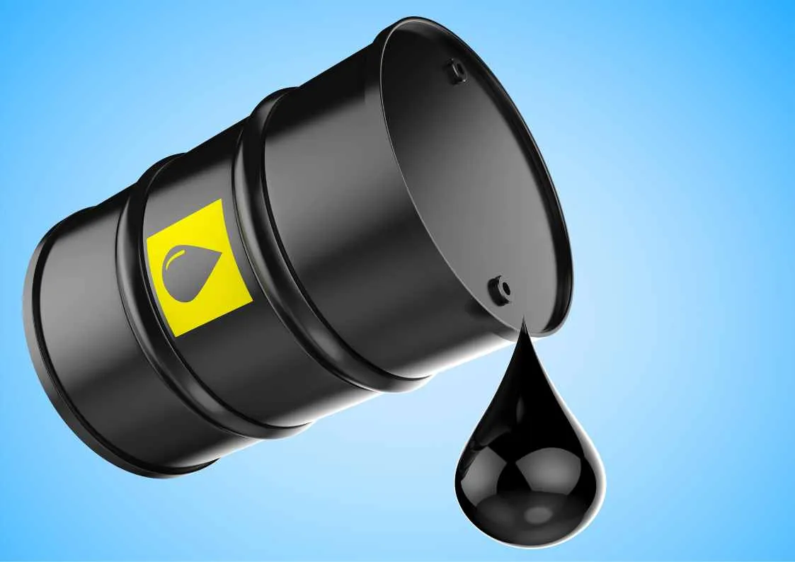 Oil barrel with a dripping drop against a blue background.